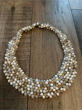 RUSH Denis & Charles Crystal Bib Necklace Ombre Champagne Statement Collar